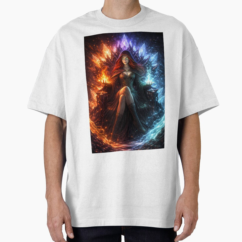Fire Ice Sorceress Magic Throne Fantasy Art by KnitOfShadoF