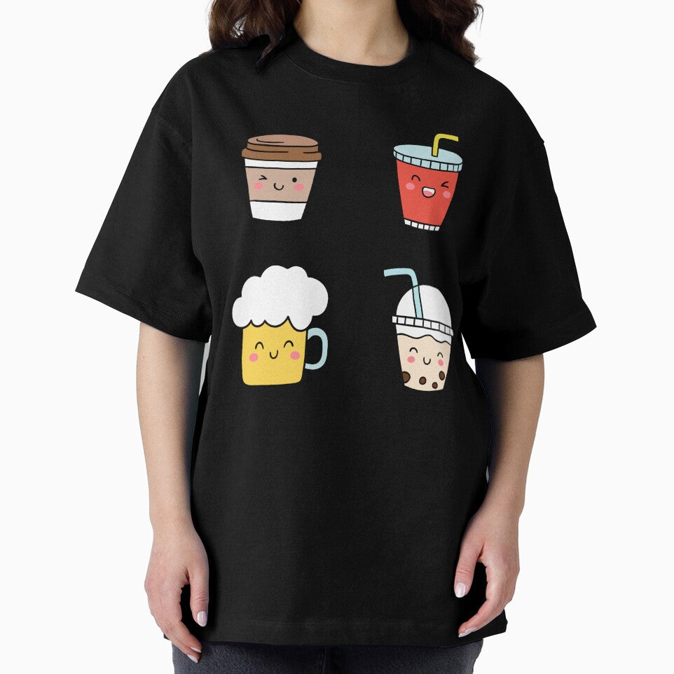 Cute Kawaii Drinks - Kawaii Coffee, Kawaii Milk, Kawaii Beer, Kawaii Soft Drink (Set of 4) by OFMdesigns
