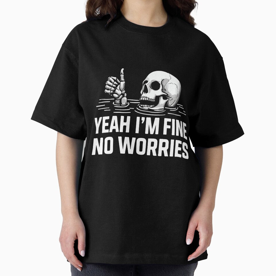 Yeah Im Fine No Worries Funny Skull Vintage Sarcastic Humor Dark Aesthetic by kiralynstration