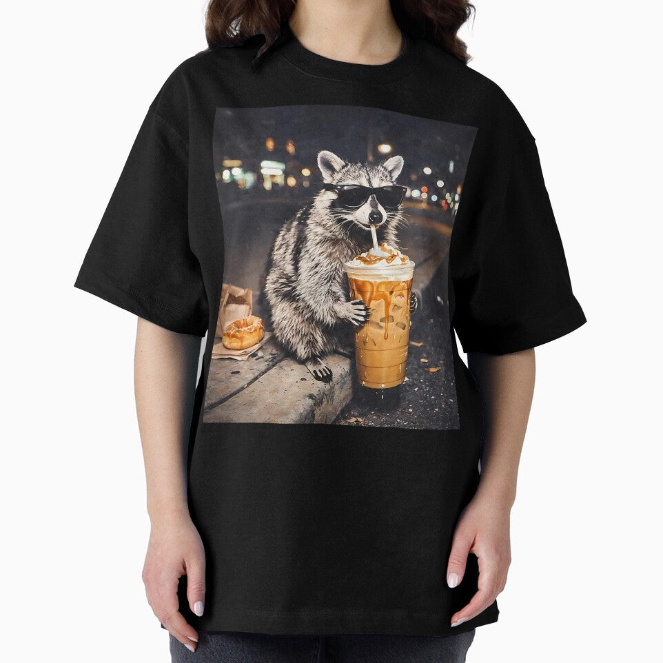 Cool Raccoon Drinking Iced Coffee Animal Meme Graphic by susannenovak