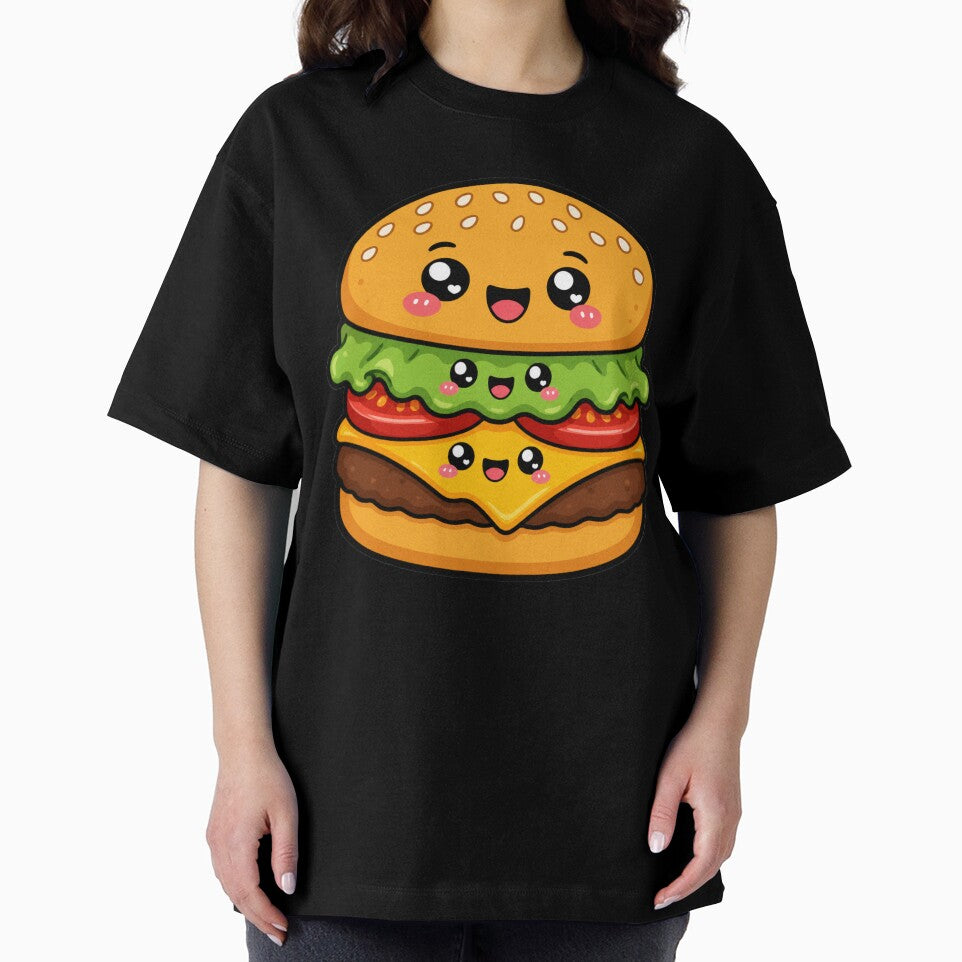 Kawaii Happy Burger Cartoon | Cute Cheeseburger Chibi Food Art by MonkeyVibe