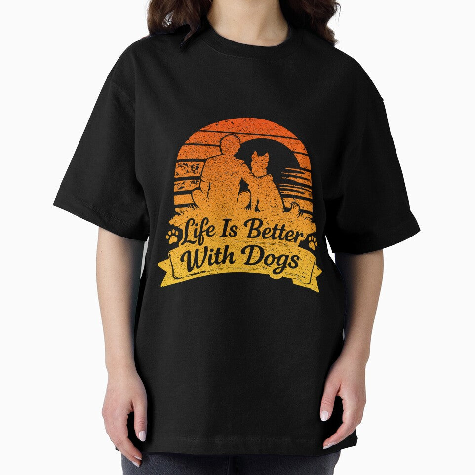 Life Is Better With Dogs – Vintage Dog Lover Sunset Vibes by Joe Studio