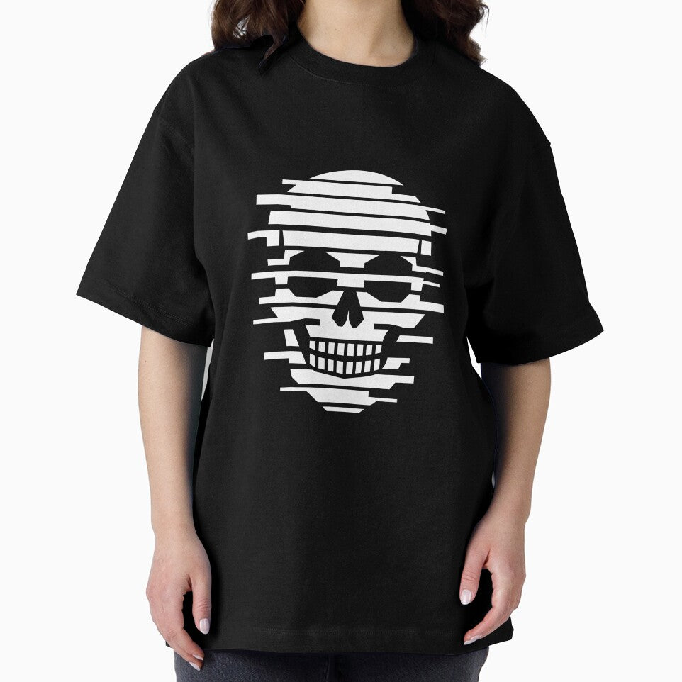Minimal Glitch Skull T-Shirt – Clean Cyber Streetwear Design by quietvisualsco
