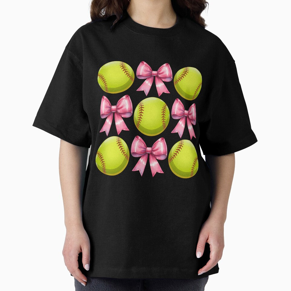 Coquette Bow Softball Player Mothers Day Pink Ribbon Mom Long Sleeve by facegm
