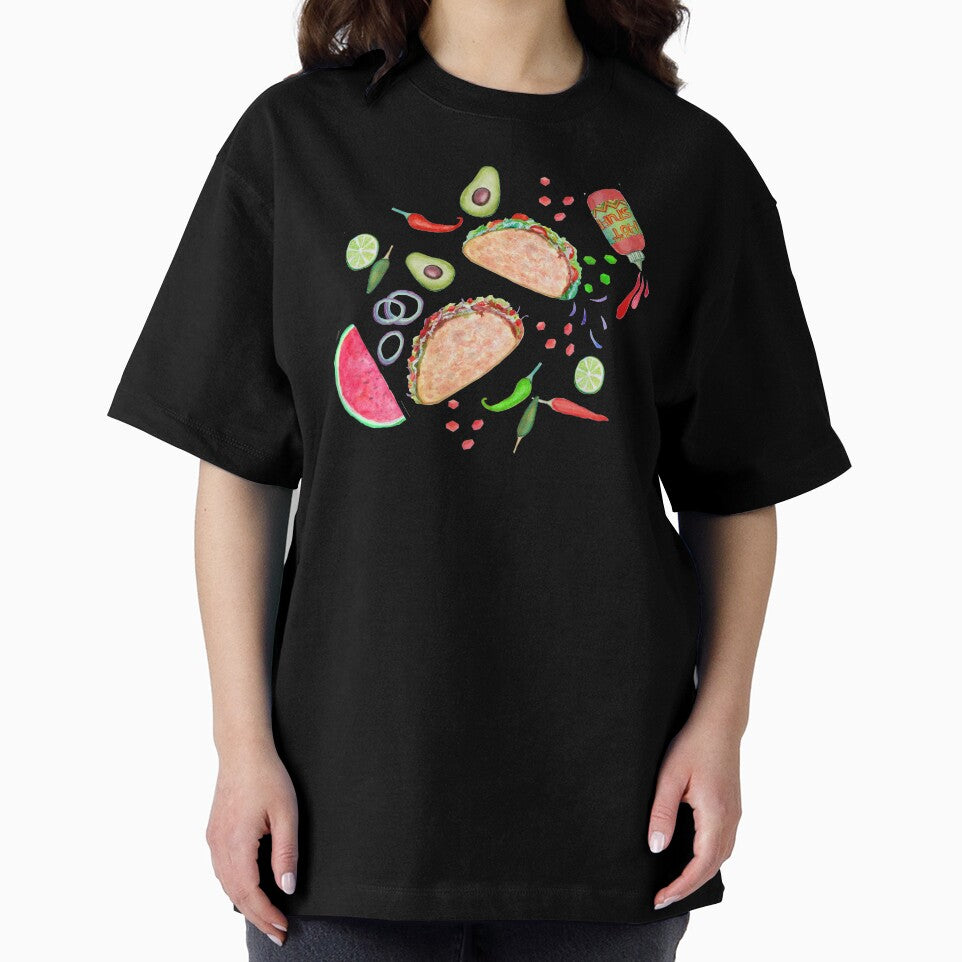 Taco party, chilli sauce , avocado and lime in watercolor by MagentaRose