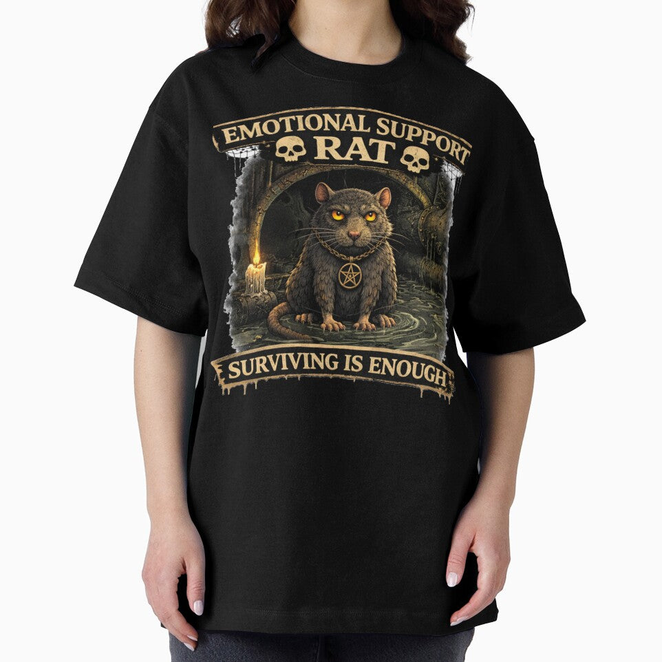 Emotional Support Rat – Surviving Is Enough Dark Gothic Rat T-Shirt by MoodMinistry