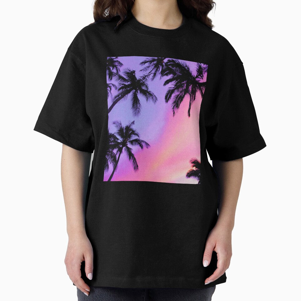 Dreamy Pastel Sunset Sky With Palms, Pink And Purple Cotton Candy Clouds Sky, Pastel Floss Sky by Paintcorner