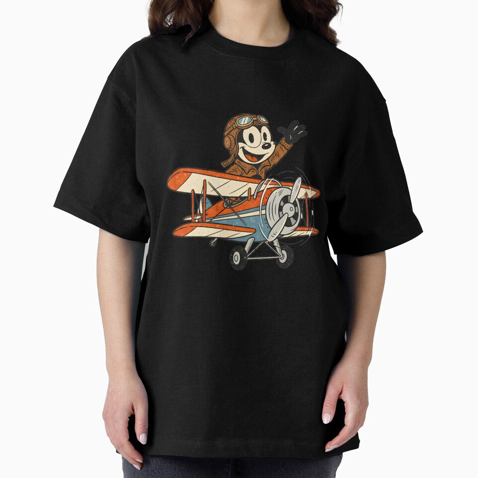 Felix the Cat Vintage Airplane Adventure – Retro Cartoon Tee by infinitearte