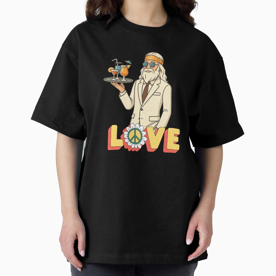 Elderly White Hippie Waiter – Funny Retro Cocktail Server Design by Lunaria Arts