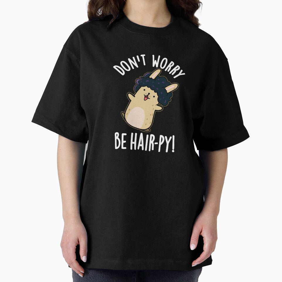 Don't Worry Be Hair-py Funny Hair Puns (Dark BG) by punnybone