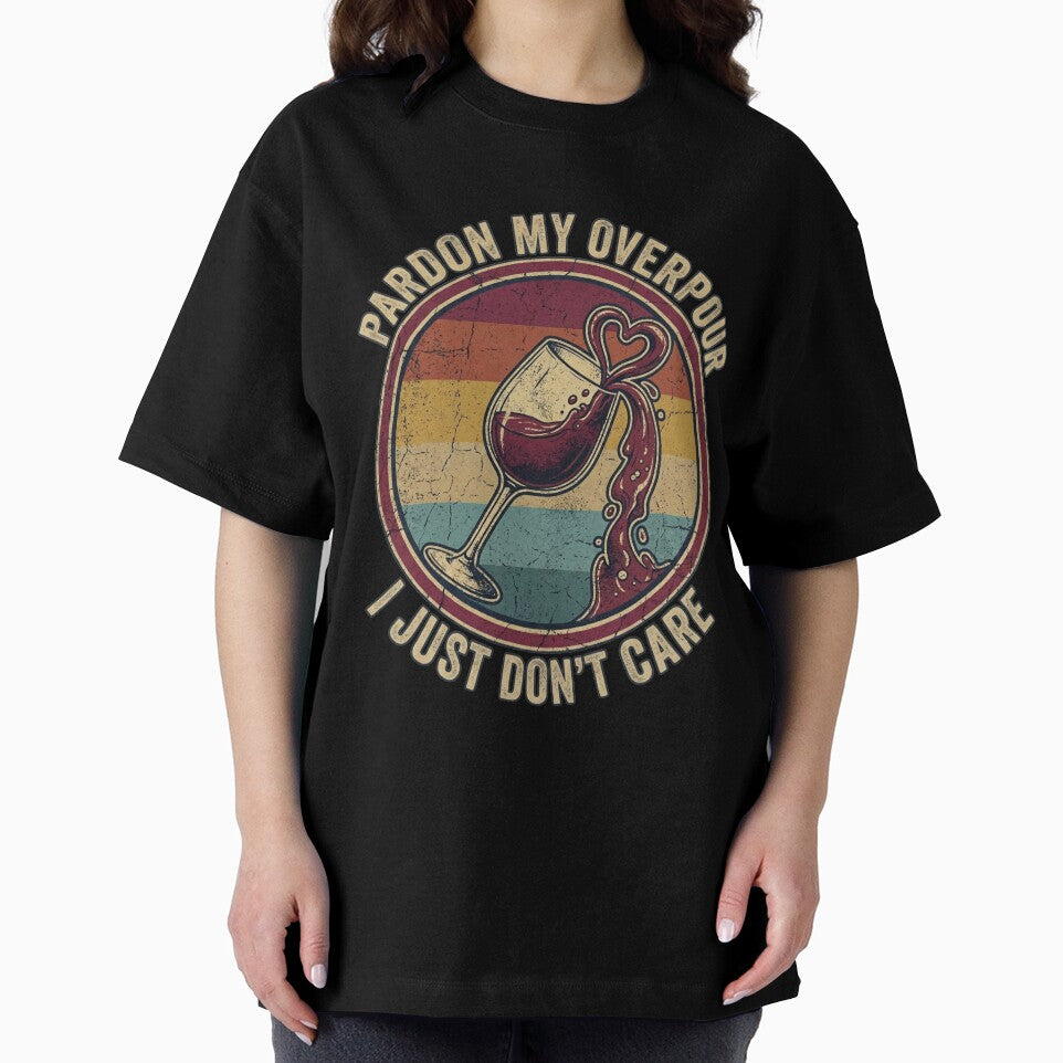 Pardon My Overpour I Just Don't Care Retro 70s Sunset Wine Badge by JaphstarCreatives
