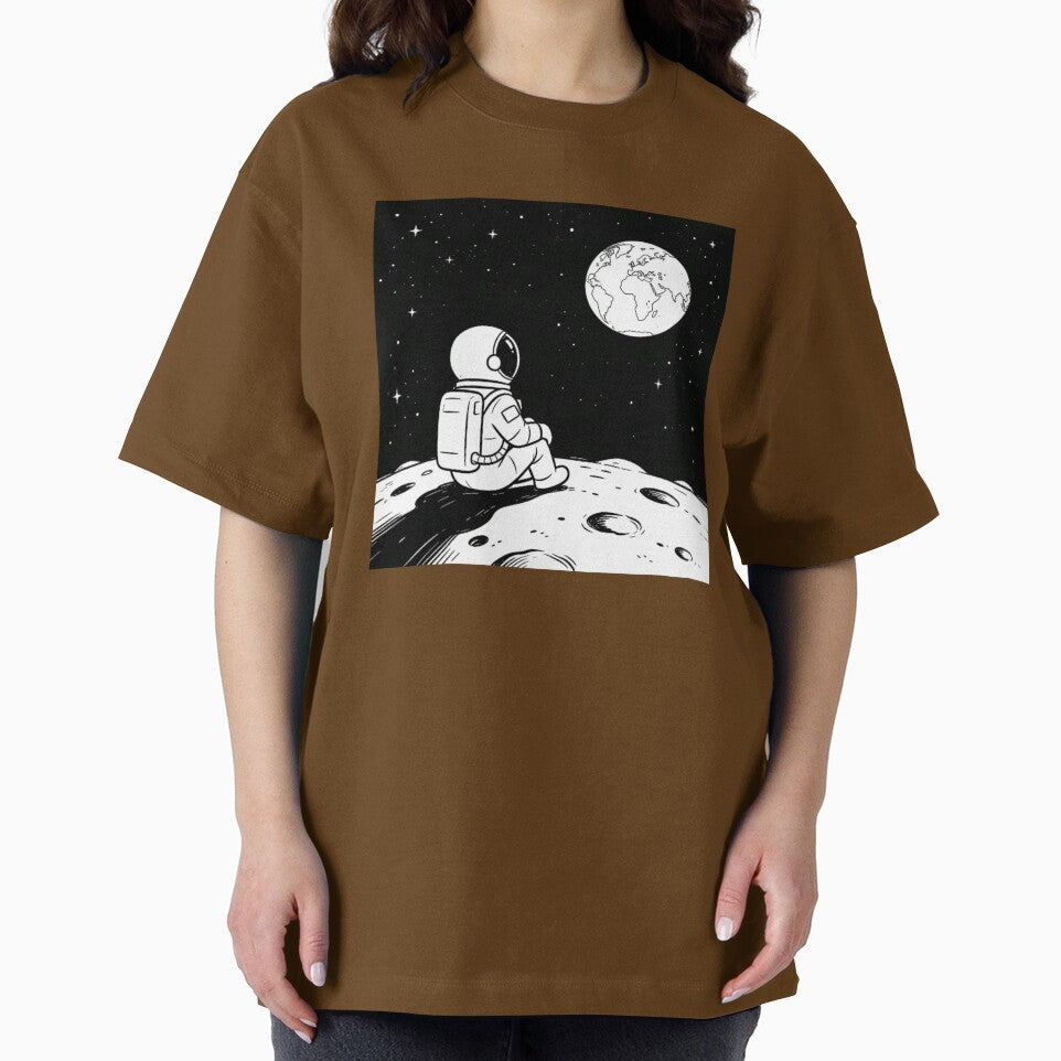 Astronaut Sitting on Moon Looking at Earth - Space Art Design by TeyArtWork