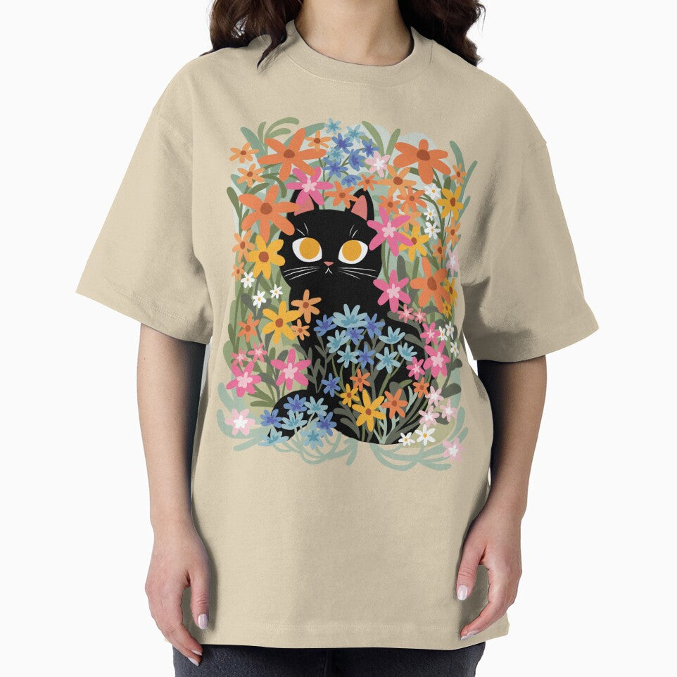 Black Cat in Flower Patch by michelledraws
