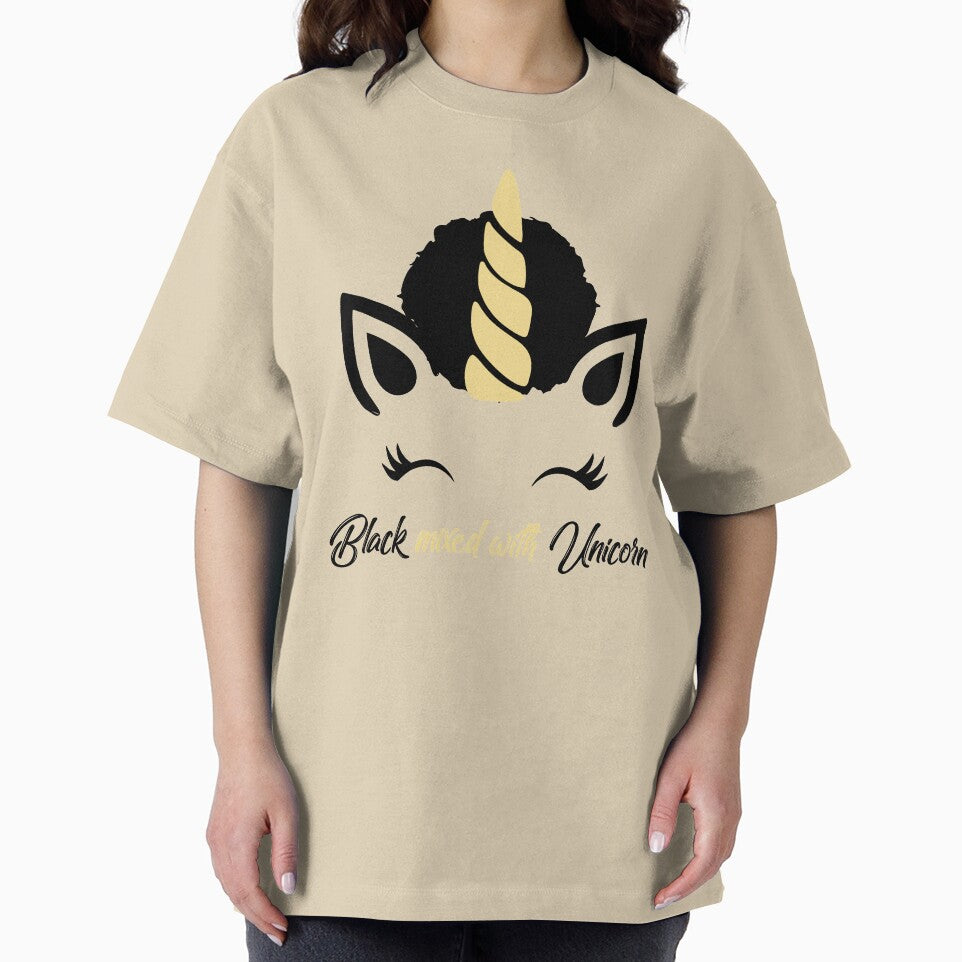 Afro Puff Black Girl Magic Unicorn Shirt - Cute Eyelashes Yellow and Black by LittleBlkTees