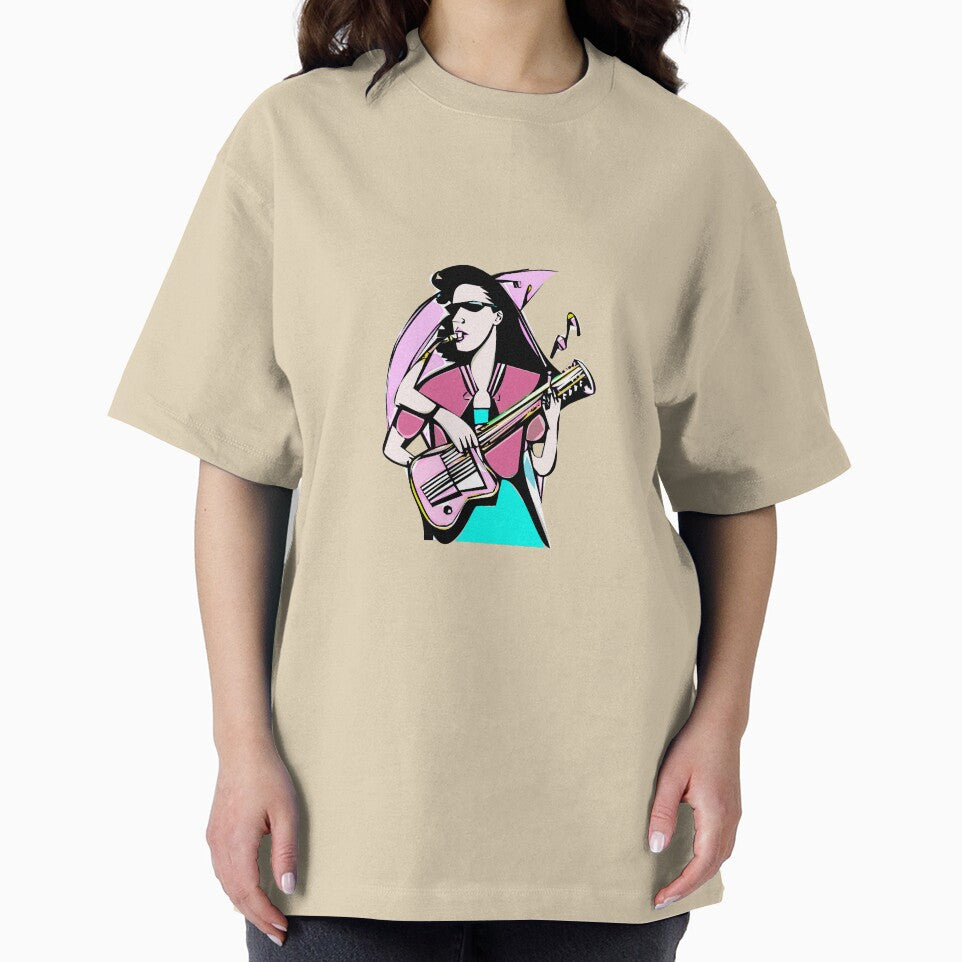 "The Guitar-Playing Woman in a Pink Blouse and Emerald Dress" by FunnyShopGirl