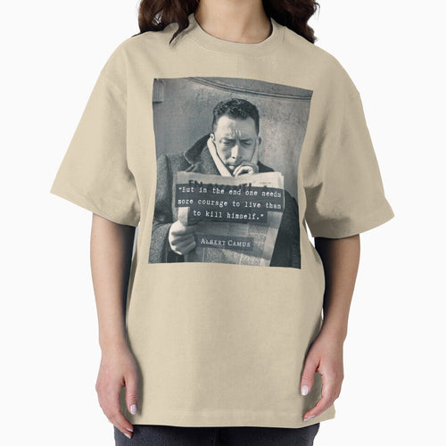 Albert Camus black and white portrait and quote: "But in the end one needs more courage to live than to kill himself." by artbleed