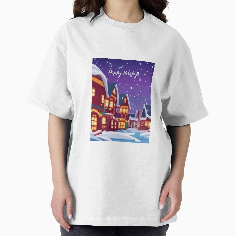 Happy Holidays winter village scene in a cartoon style by StoreByNiNi