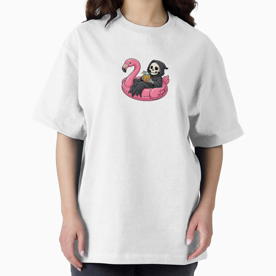 Cute Grim Reaper Relaxing in Flamingo Float by Kvarny