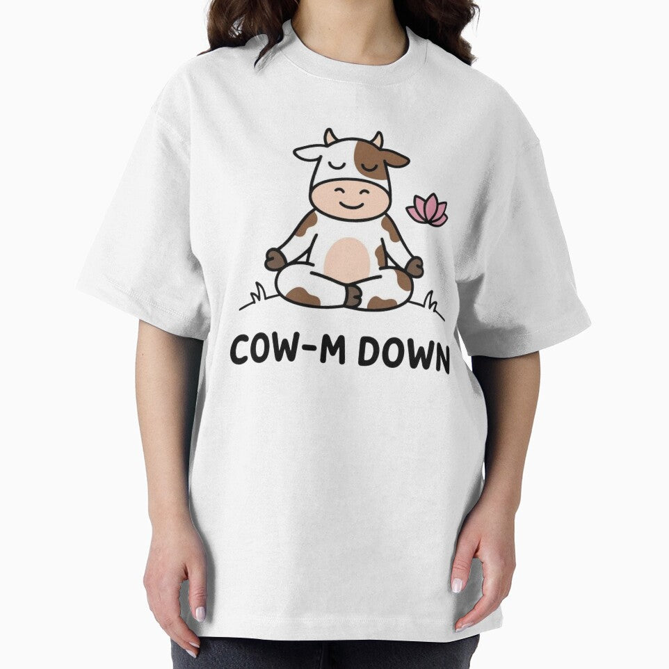 Cow-M Down – Funny Yoga Cow Pun | Cute Meditation Cow Cartoon by aiqdelicia