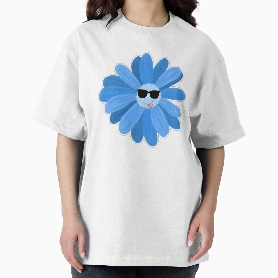 Cute Blue Daisy Cartoon With Sunglasses Sticker by Deep-Fold