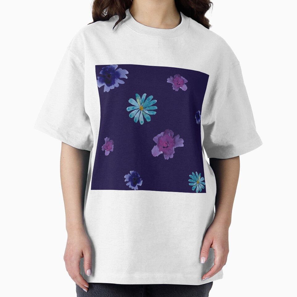 Violet daisy flower blue simple pattern watercolor by Yana Mustafina | Boho Soulful Designs