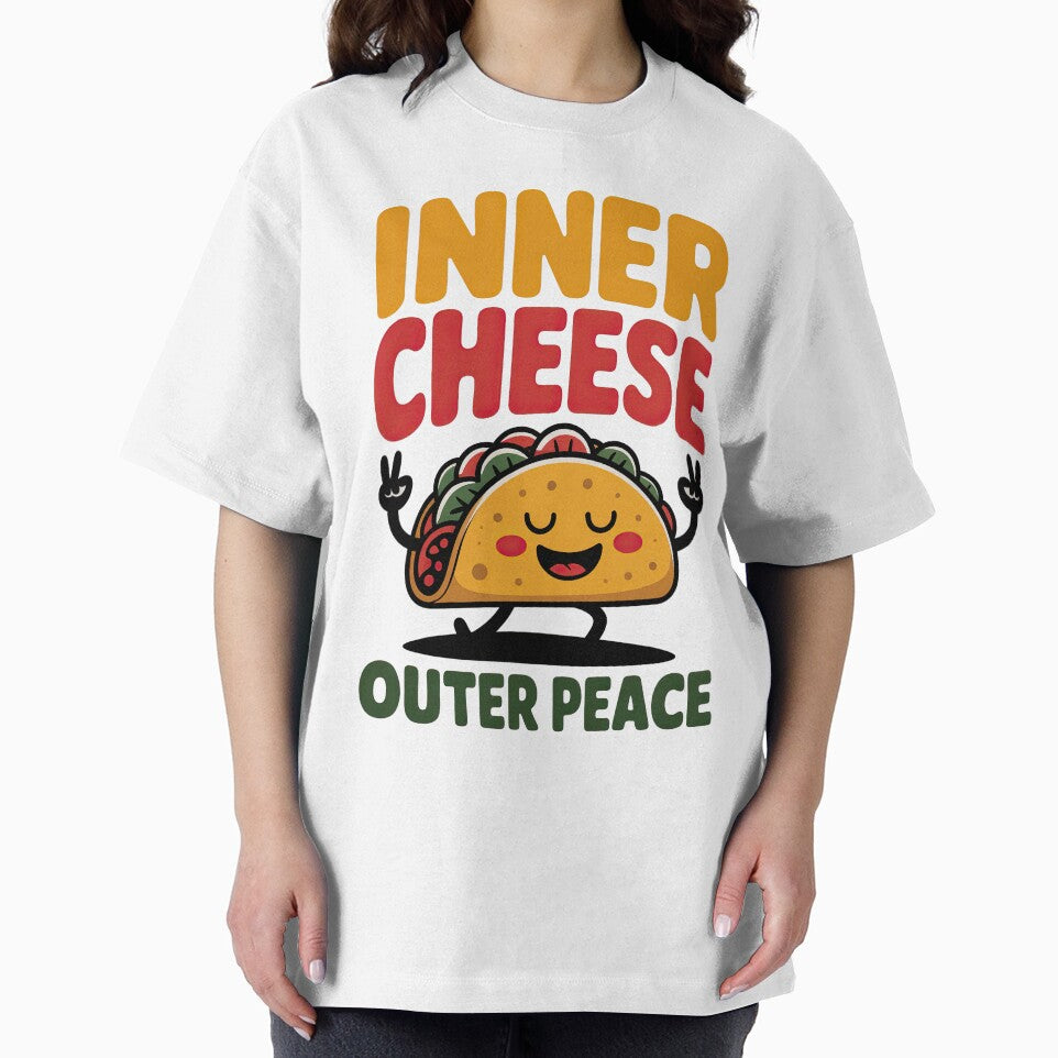 Funny Taco Cartoon Illustration – Inner Cheese Outer Peace – Cute Food Pun with Meditation Humor by C-Kav