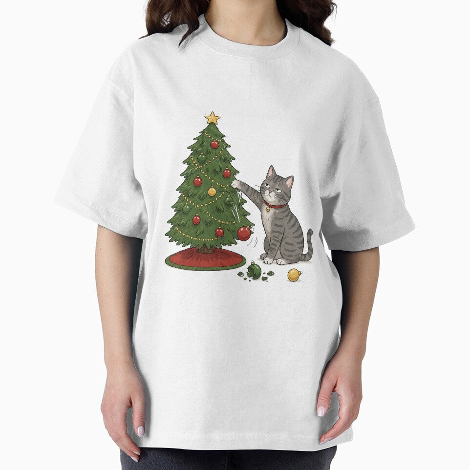Funny Cat Christmas Shirt | Cat Knocking Ornaments Off Tree Tee by SleepyLlamaClothes