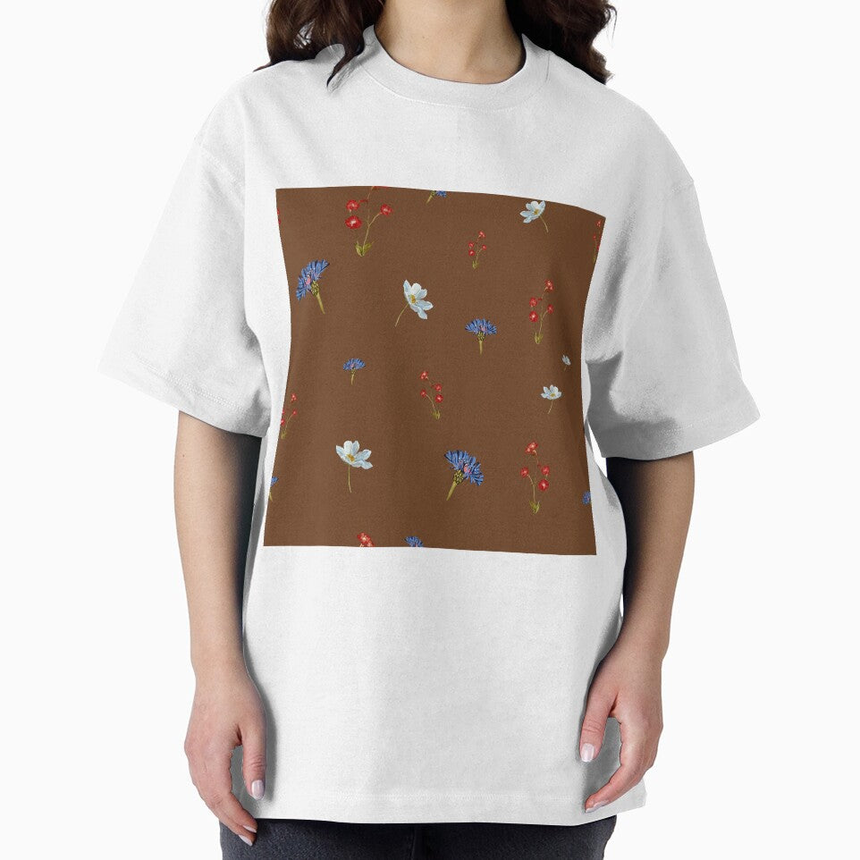 Flower blue red daisy seamless watercolor pattern brown by Yana Mustafina | Boho Soulful Designs