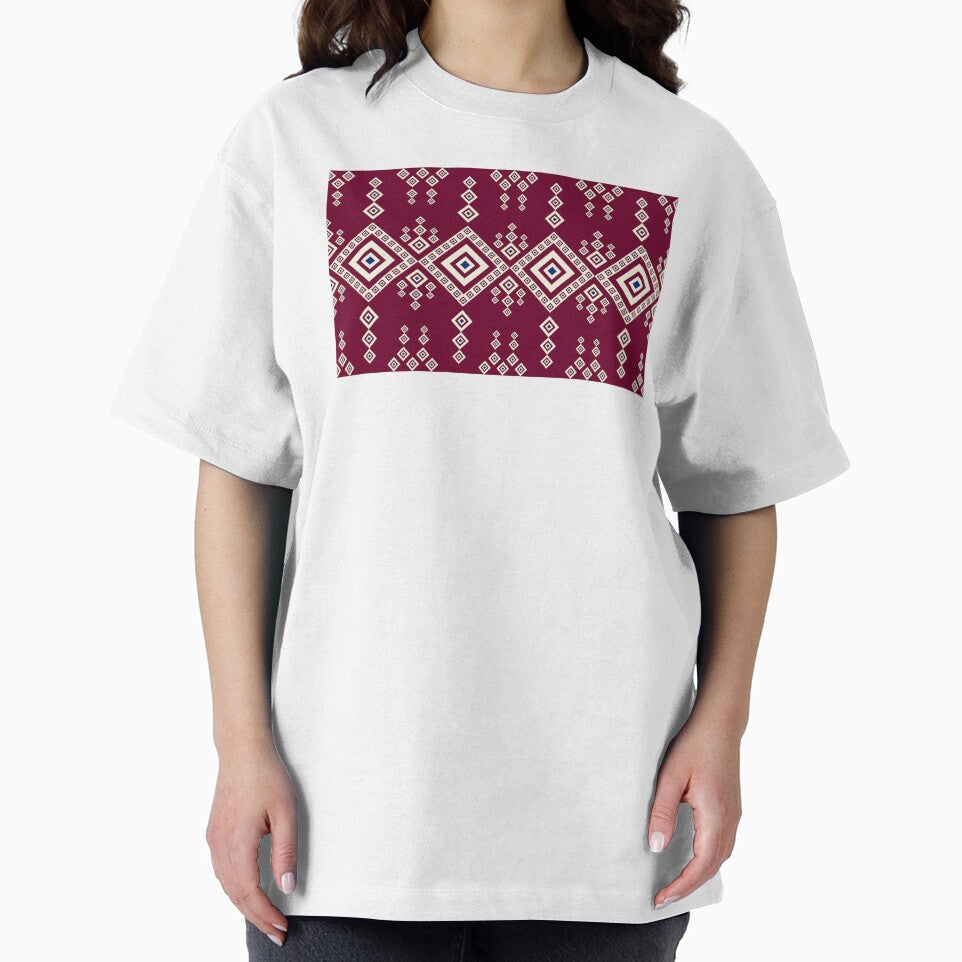 Native ethnic style fabric pattern featuring diamond shapes in a burgundy tone. by Nengsang