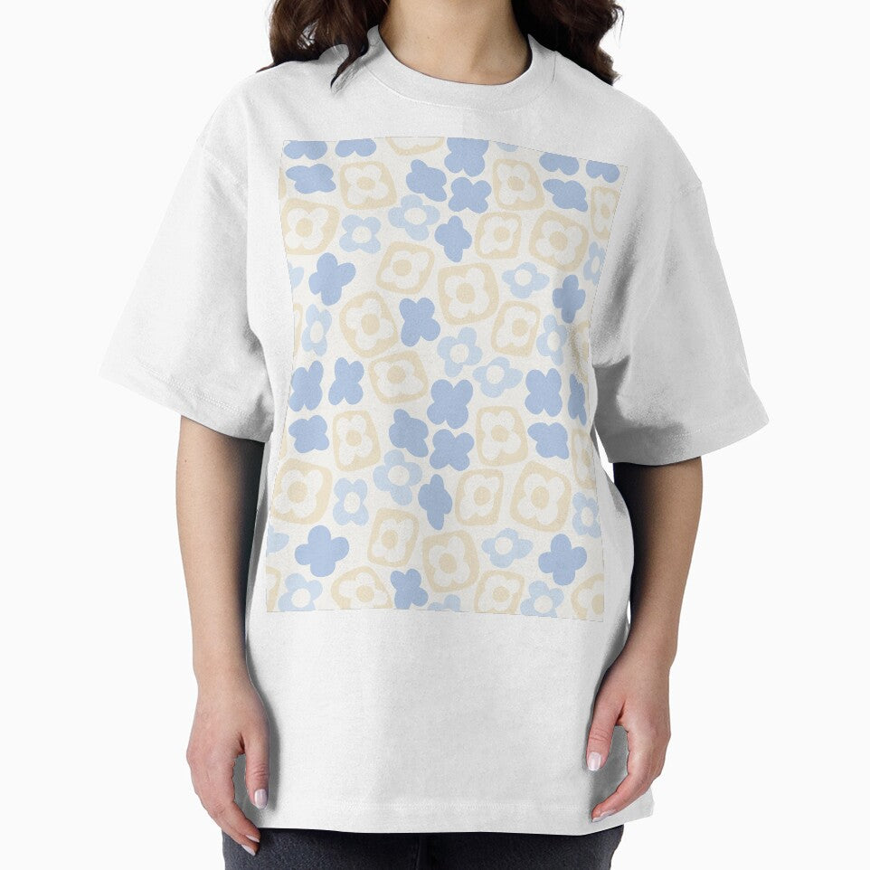 BOHO BOXY MODERN FLOWER PATTERN PASTEL BLUE BEIGE by blomastudios