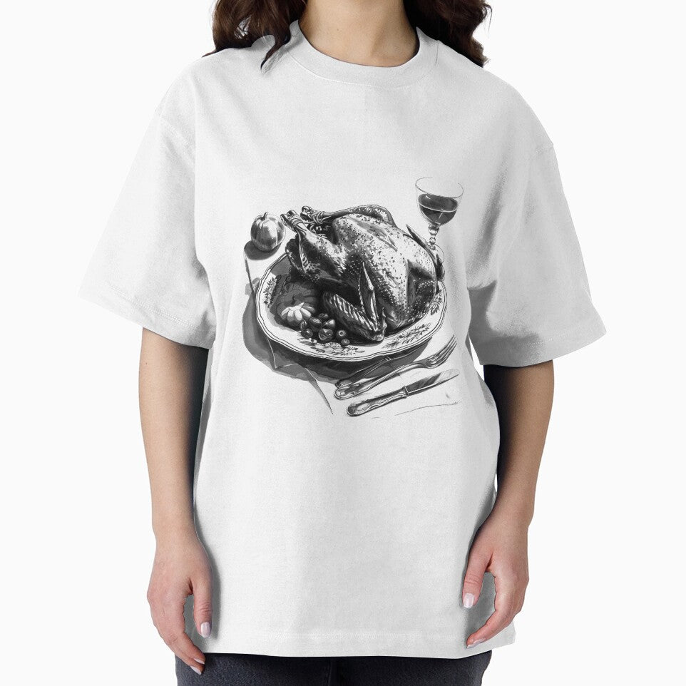 Roast Turkey Dinner – Black and White Holiday Feast Illustration by inkoutninja