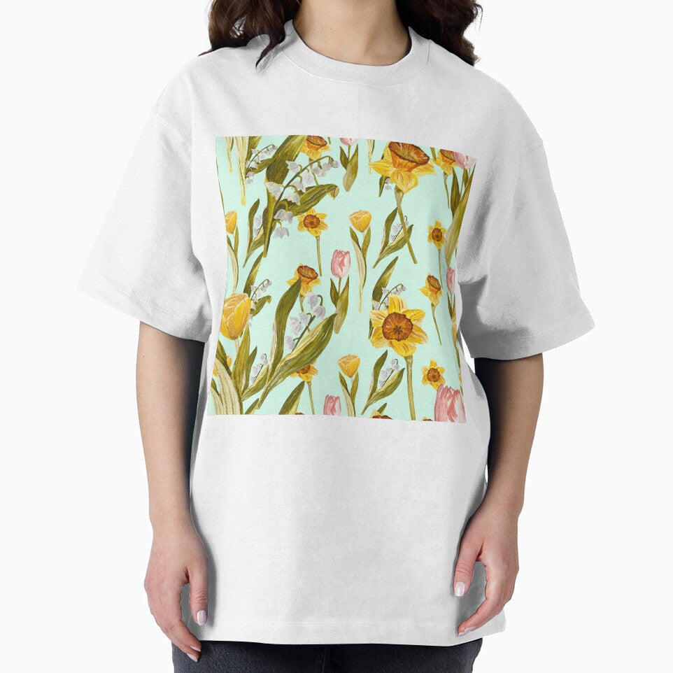 Daffodil tulip snowdrop Easter an ornate pattern mint by Yana Mustafina | Boho Soulful Designs