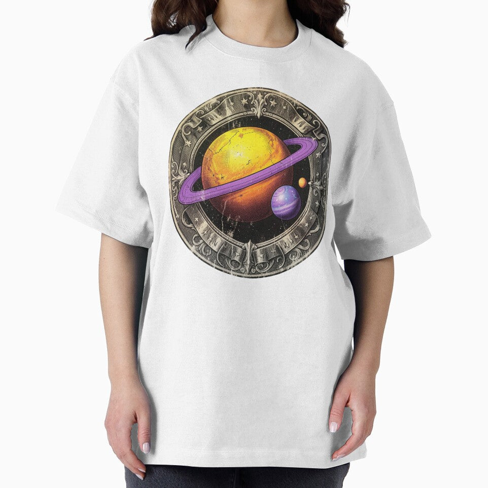 Vintage Badge Cosmic Planet with Purple Ring by Bloomkept