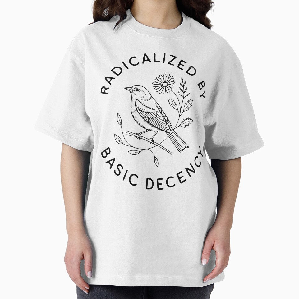 Minimalist Floral Bird Radicalized By Basic Decency Feminist Design by michealhunttt