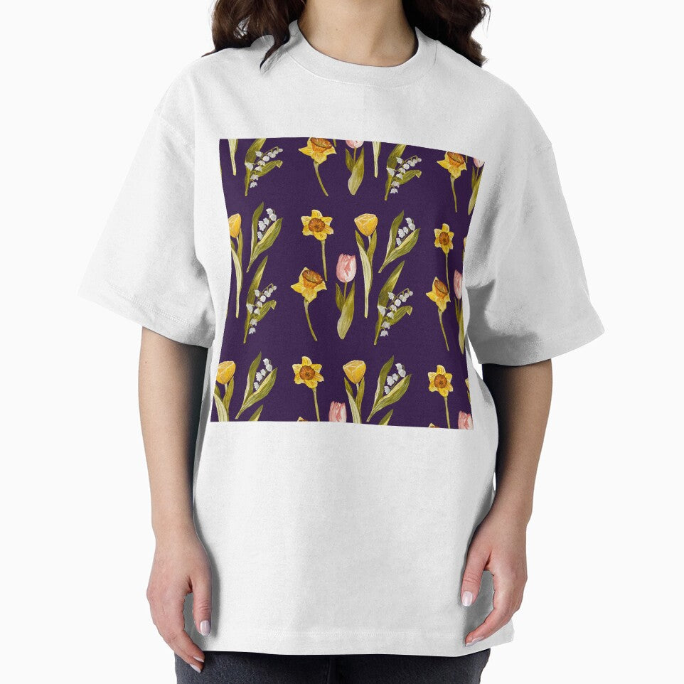 Daffodil tulip snowdrop Easter a seamless pattern violet by Yana Mustafina | Boho Soulful Designs