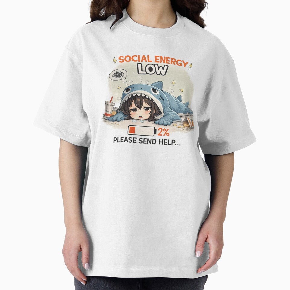 Social Energy Low – Funny Shark Anime Introvert Design by YamiSociety