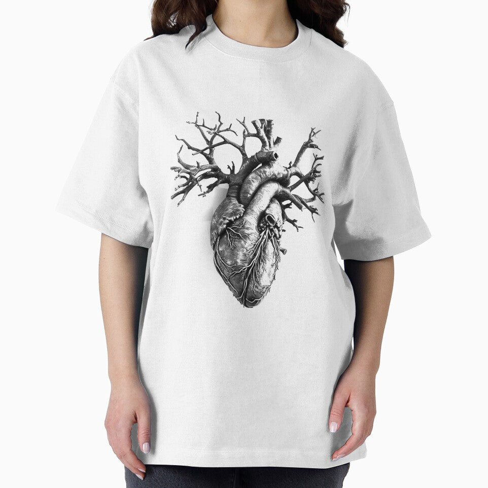 Anatomical Heart Tree Design | Black and White Surreal Botanical Anatomy Art by inkoutninja