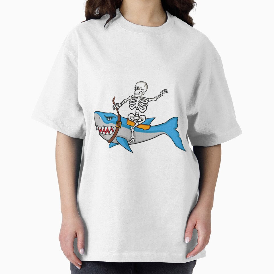 Whimsical Skeleton Riding Kawaii Shark As If In A Rodeo by CreativeCranium