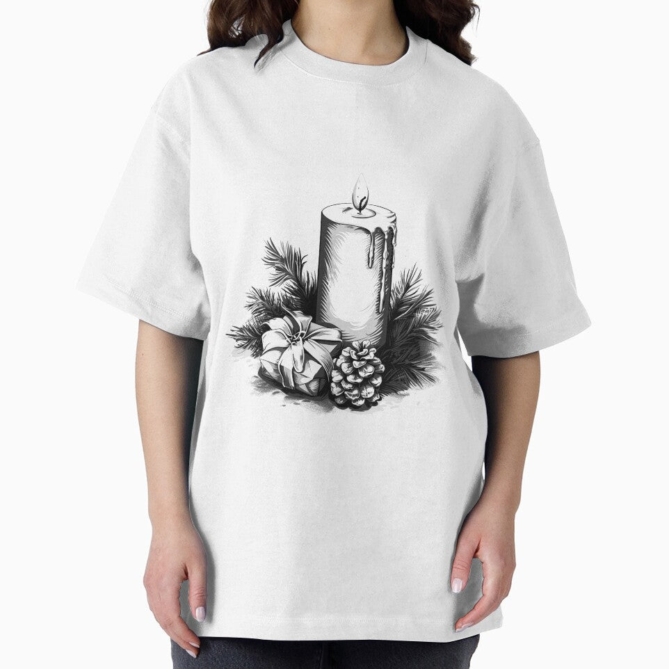 Christmas Candle with Pinecone and Gift – Classic Holiday Illustration by inkoutninja