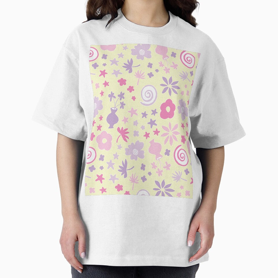 Pastel Pink and Pastel Yellow Lilac Purple Boho Flower Pattern Girls Room by blomastudios