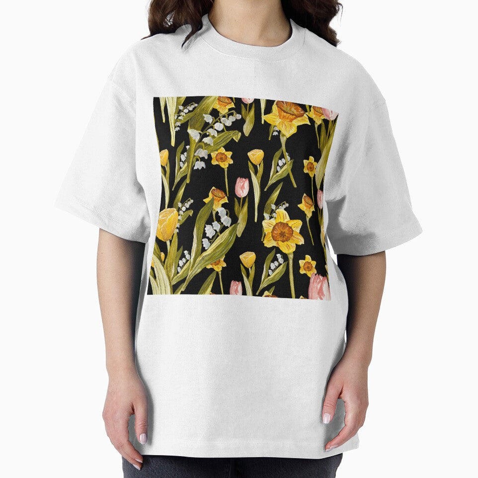 Daffodil tulip snowdrop Easter an ornate pattern black by Yana Mustafina | Boho Soulful Designs