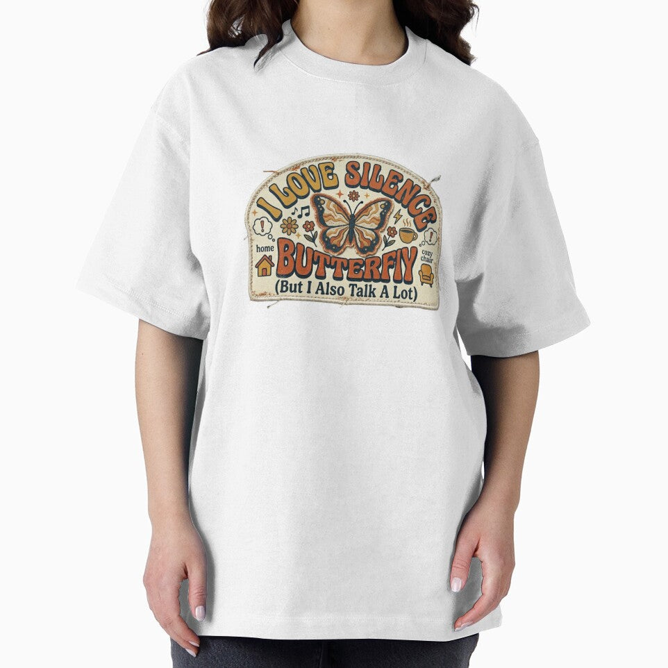 I Love Silence But I Also Talk A Lot - Funny Retro Butterfly by Zeyzep
