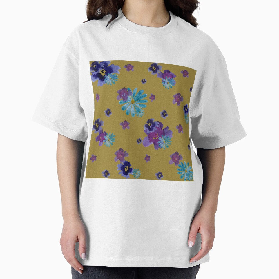 Violet daisy blue flower yellow pattern watercolor by Yana Mustafina | Boho Soulful Designs