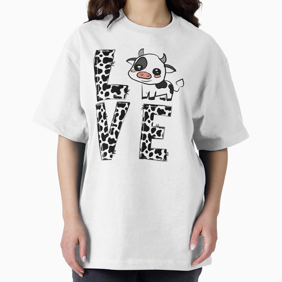 Cute Cow Love Typography – Black and White Farm Animal Graphic Design by ForcePrint