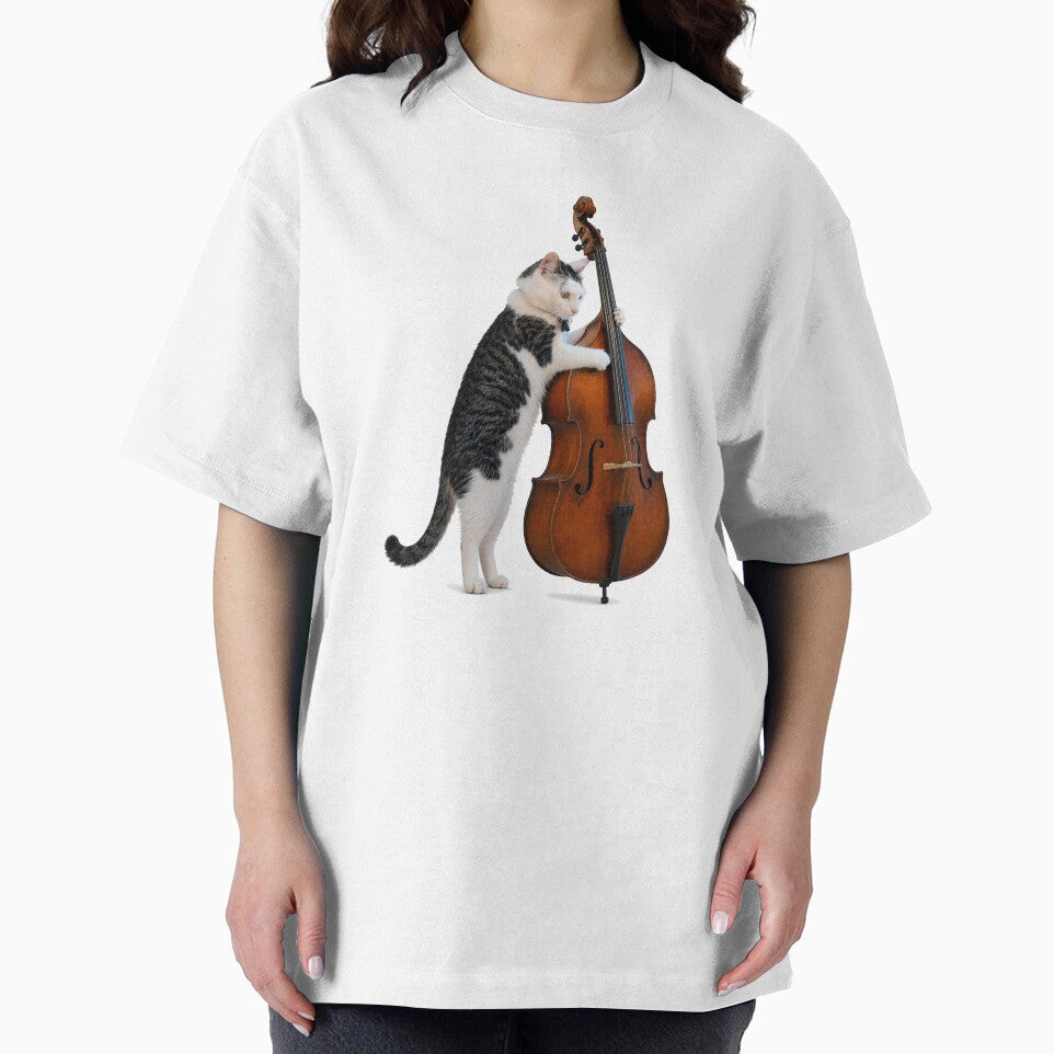 Cool cat playing upright bass by drygulchshop