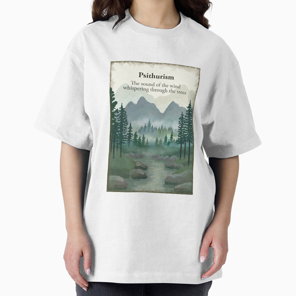 Psithurism The sound of the wind whispering through the trees. Misty forest woodland, river, hills mountains painting by Scat the cat