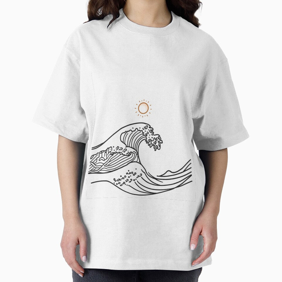 Minimal Ocean Wave Line Art with Sun – Clean Aesthetic Design by PunchlinePress