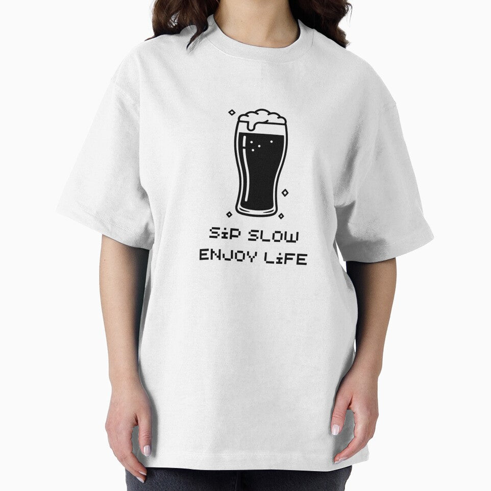 Sip Slow Enjoy Life Beer Drinker Quote by Yassine Line Studio