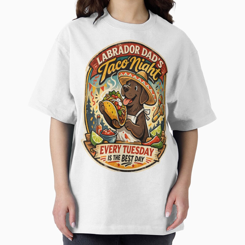 Labrador Dad's Taco Night | Chocolate Lab Sombrero Vintage Badge | Funny Dog Taco Lover Gift by PawPrintCustom