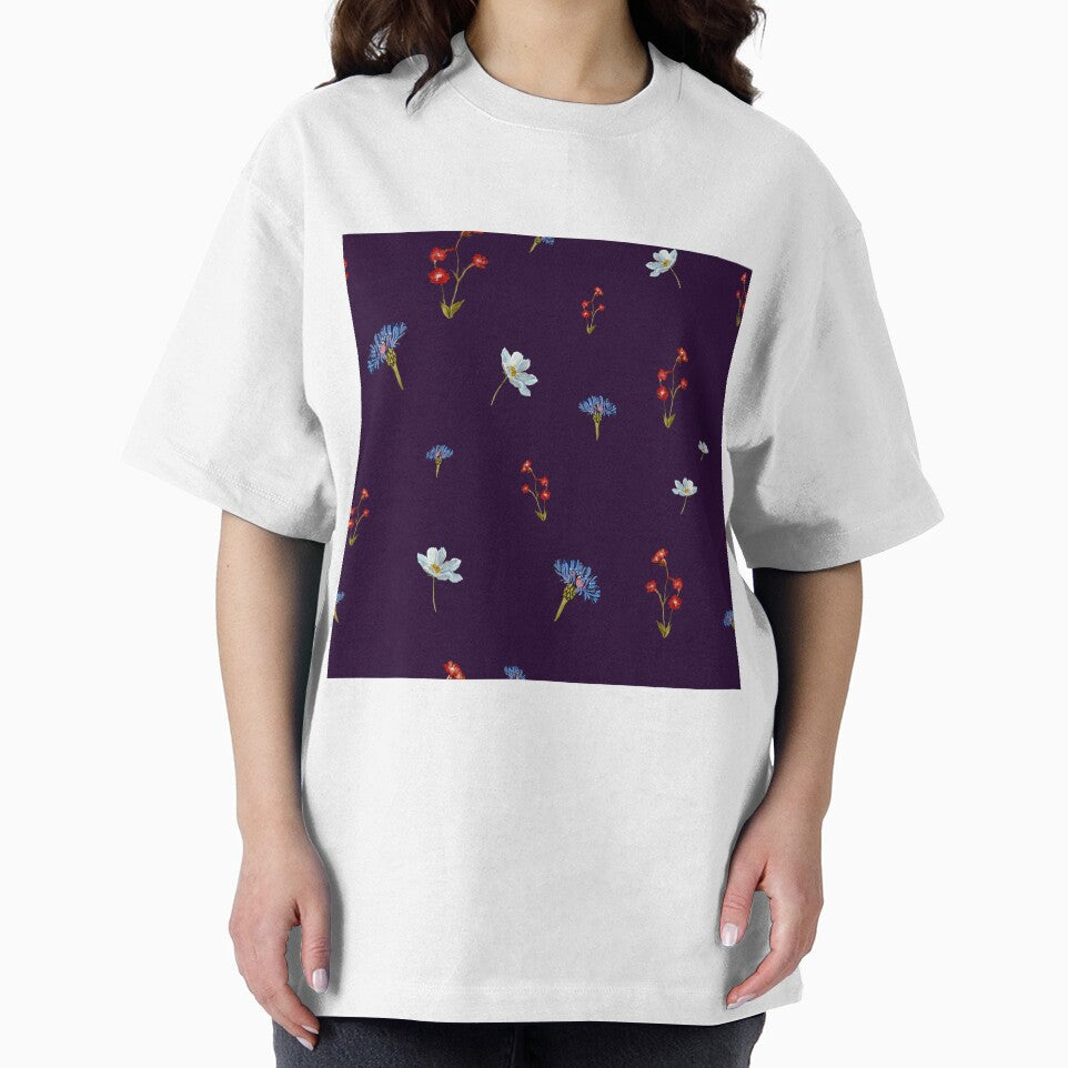 Flower blue red daisy seamless watercolor pattern violet by Yana Mustafina | Boho Soulful Designs